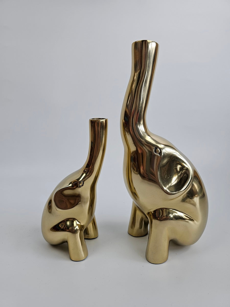 EHAIKA Golden Elephant Bud Vase (Set of 2) Aluminium Sculpture - Single Flower Home Office Table-top Display Decoration