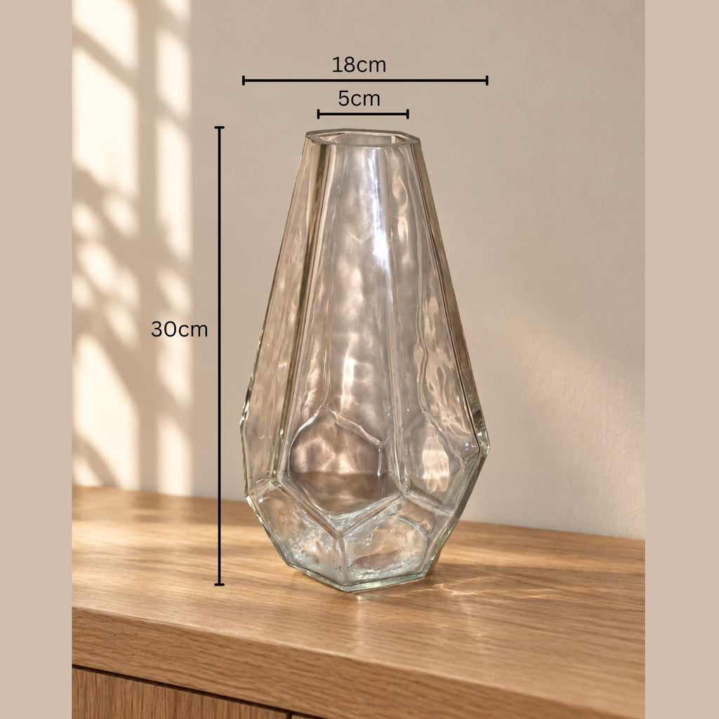 EHAIKA Clear Glass Flower Designer Vase Bowl With Strait Cut Patterned - Diamond Shaped