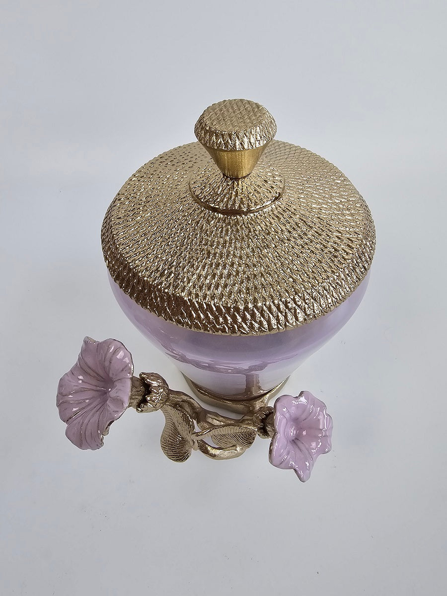 EHAIKA Canister (Large) – Enamelled Aluminium Morning Glory Flower With Ombre Lilac Coloured Class