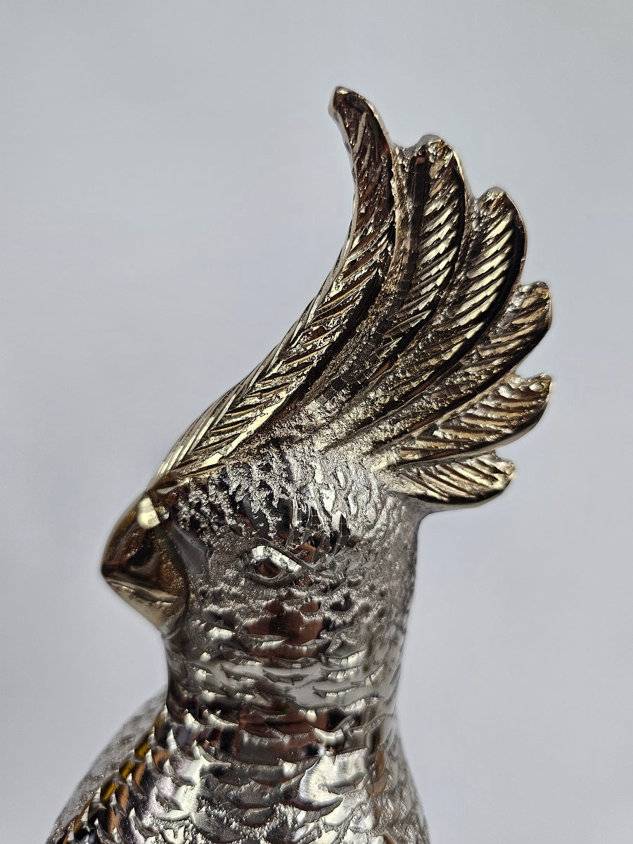 EHAIKA Gold & Silver Color Aluminium Parrot Stand Sculpture – Home Office Table Top Display Decoration
