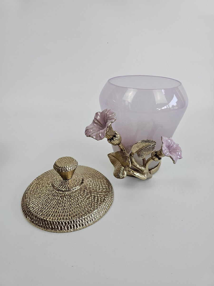 EHAIKA Canister (Large) – Enamelled Aluminium Morning Glory Flower With Ombre Lilac Coloured Class