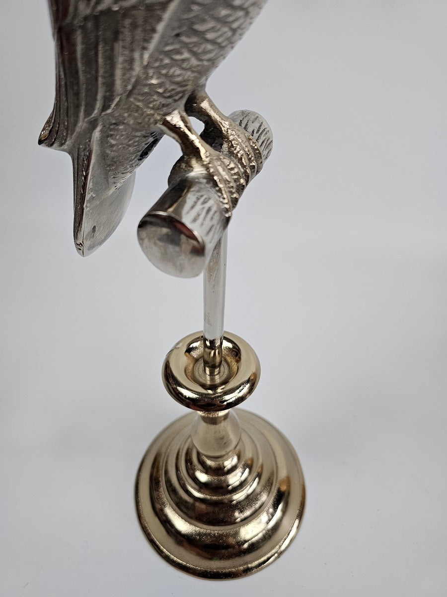 EHAIKA Gold & Silver Color Aluminium Parrot Stand Sculpture – Home Office Table Top Display Decoration