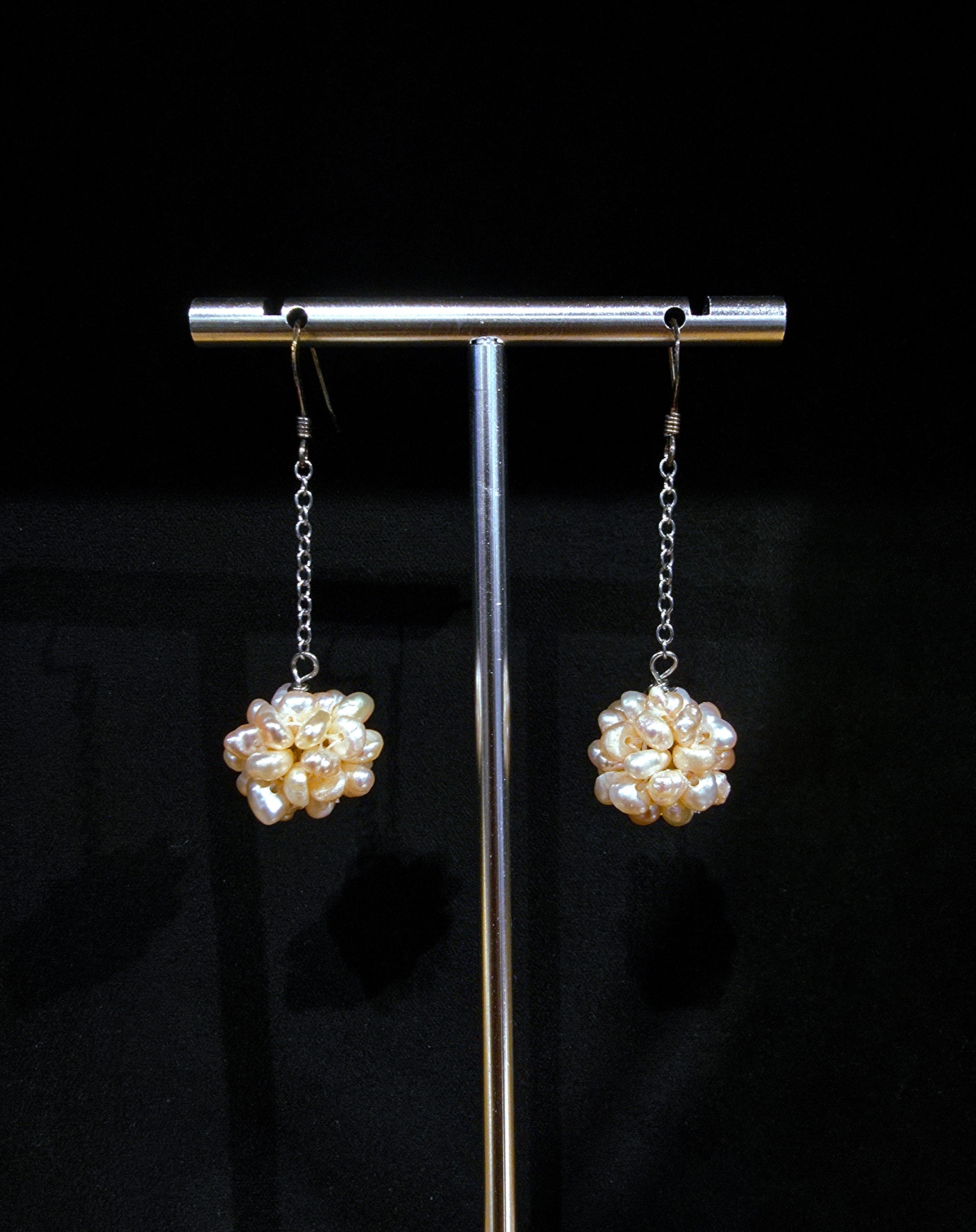 Genuine Freshwater Pearl Cluster Dangle Hook Earrings (Short) - Handmade One-of-a-kind Jewellery