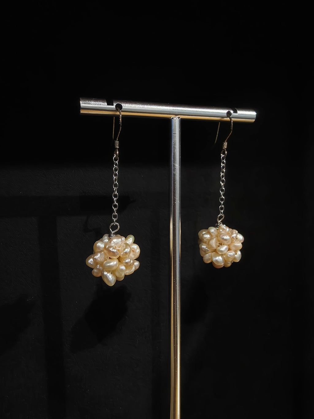 Genuine Freshwater Pearl Cluster Dangle Hook Earrings (Short) - Handmade One-of-a-kind Jewellery