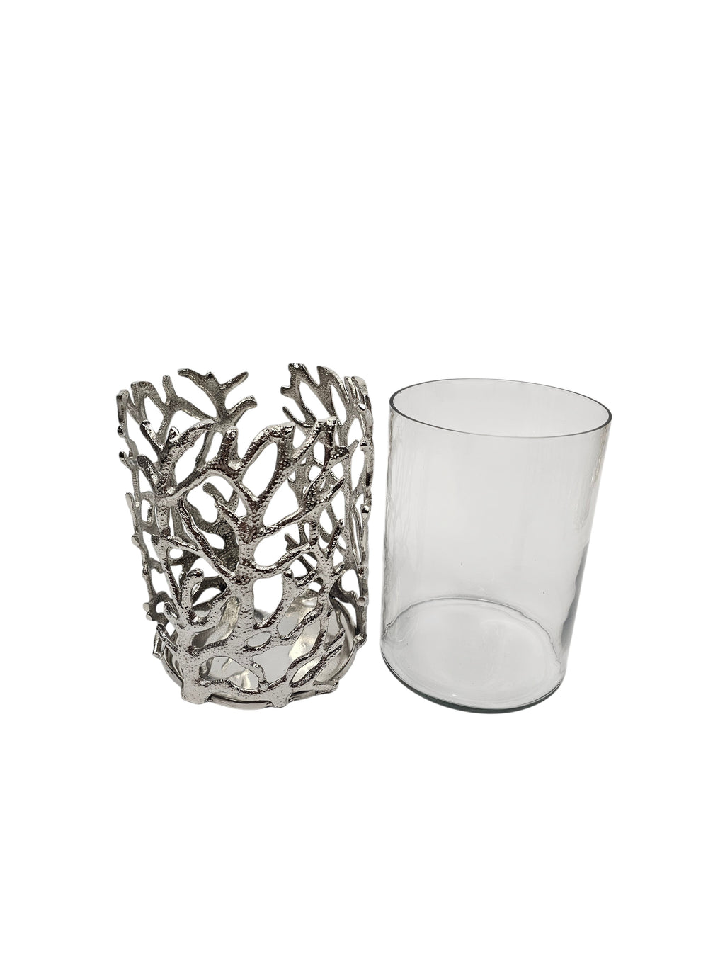 EHAIKA Sea Coral Flower Vase / Candle Holder With Glass Insert (Set of 2) - Aluminium Tabletop Decoration
