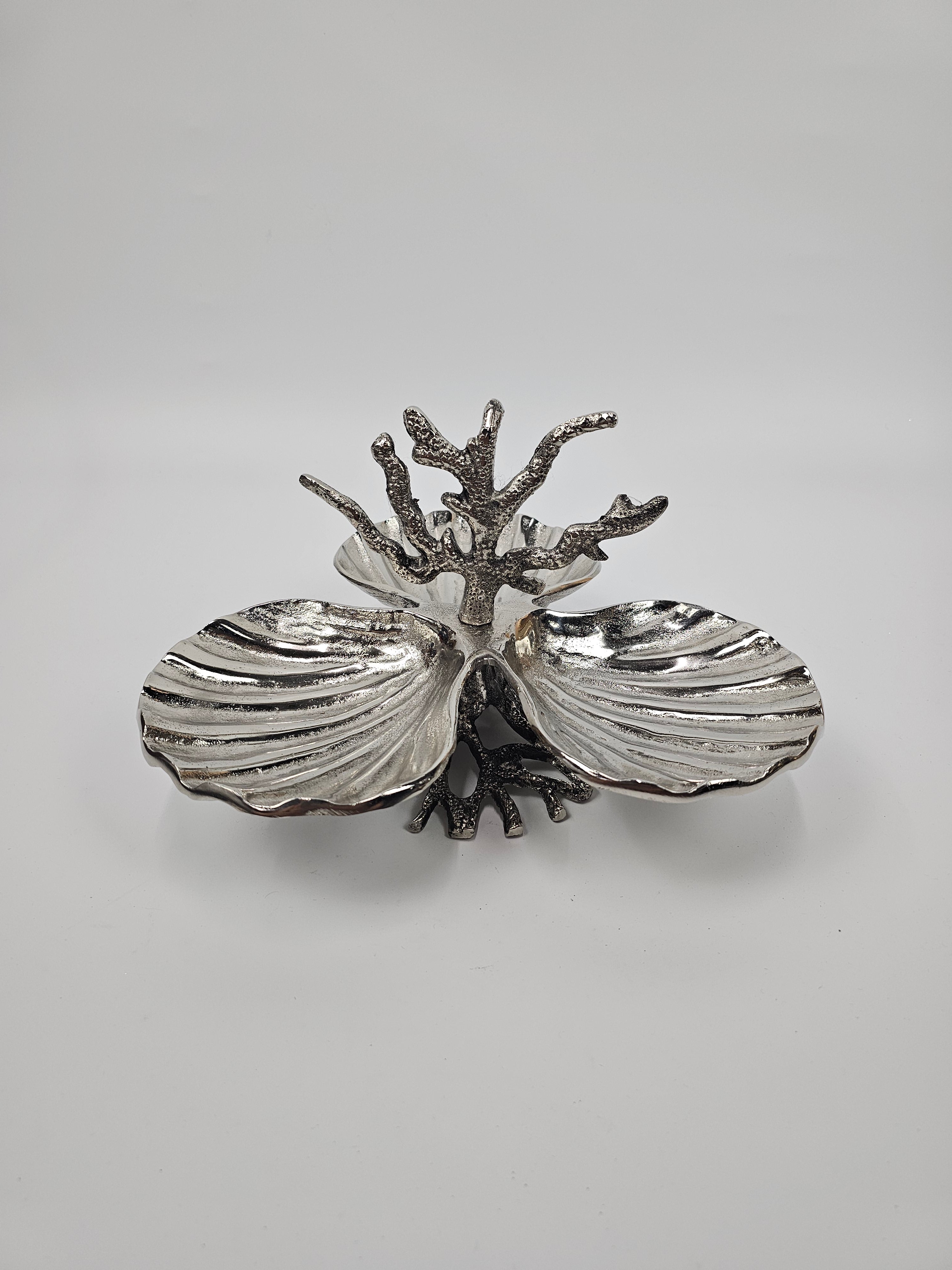 EHAIKA Coral Seashell 3 Section Nuts / Snack Server Plates - Aluminium Decorative Dinning Tableware Sea Shell