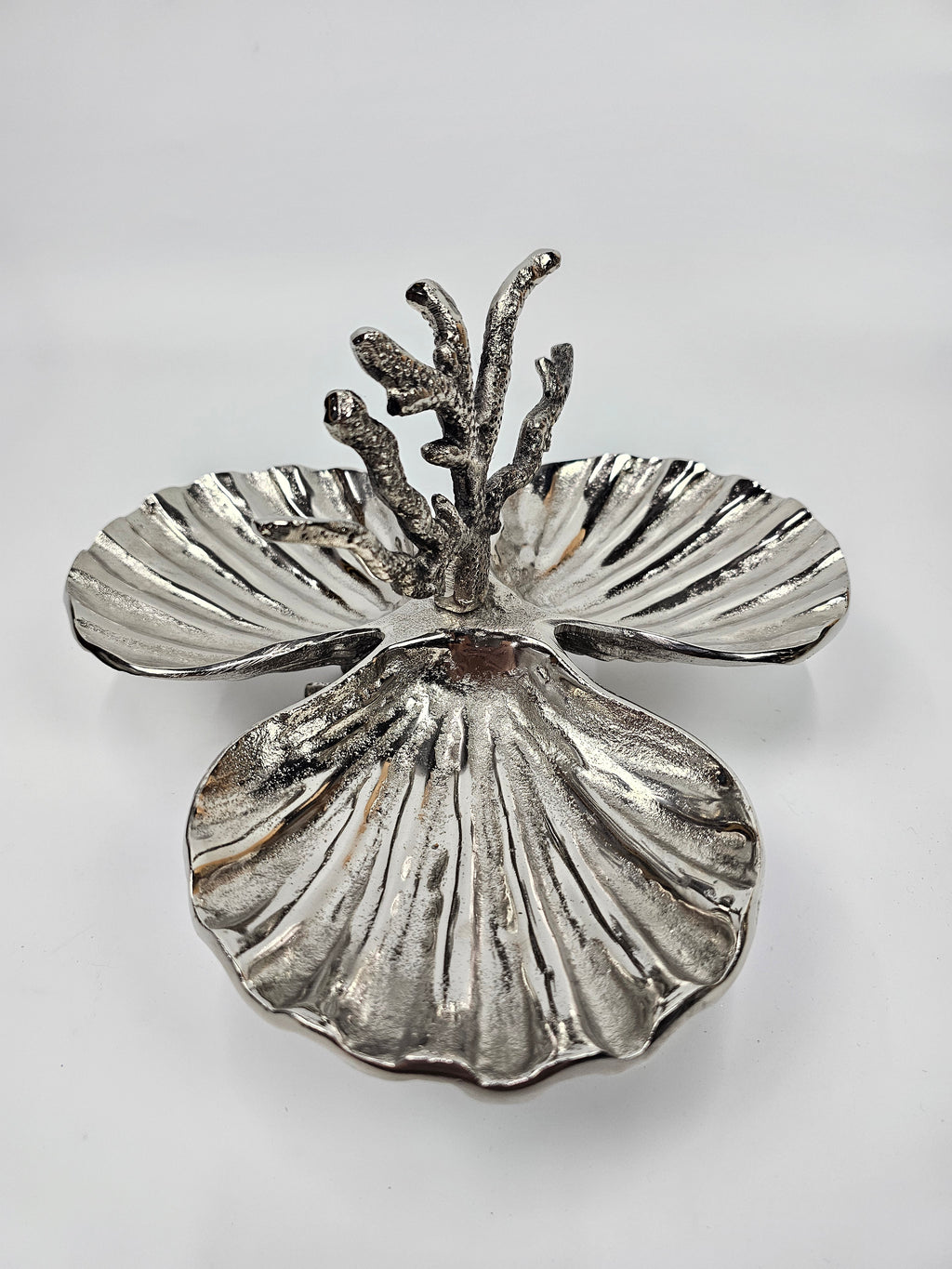 EHAIKA Coral Seashell 3 Section Nuts / Snack Server Plates - Aluminium Decorative Dinning Tableware Sea Shell