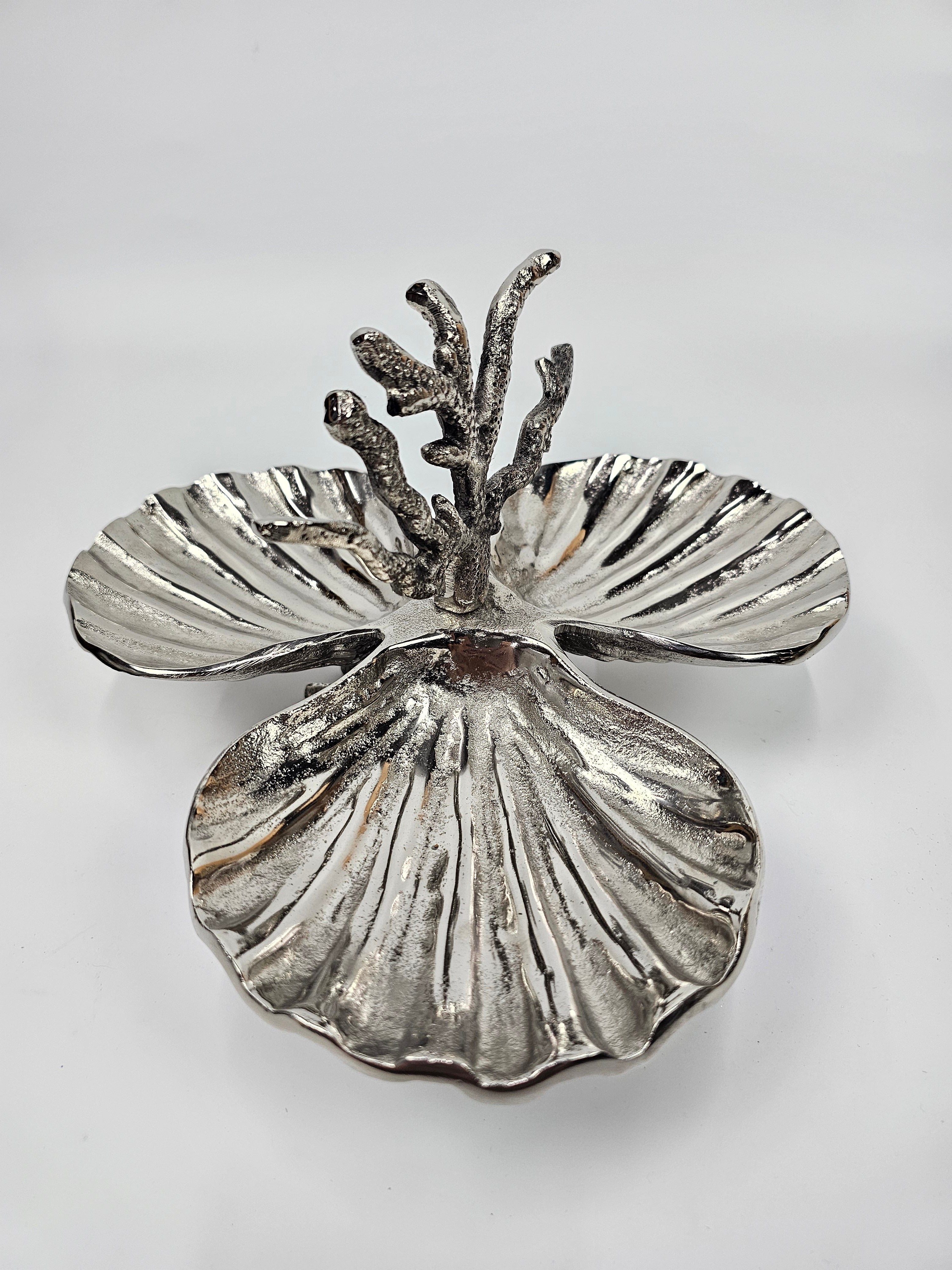 EHAIKA Coral Seashell 3 Section Nuts / Snack Server Plates - Aluminium Decorative Dinning Tableware Sea Shell
