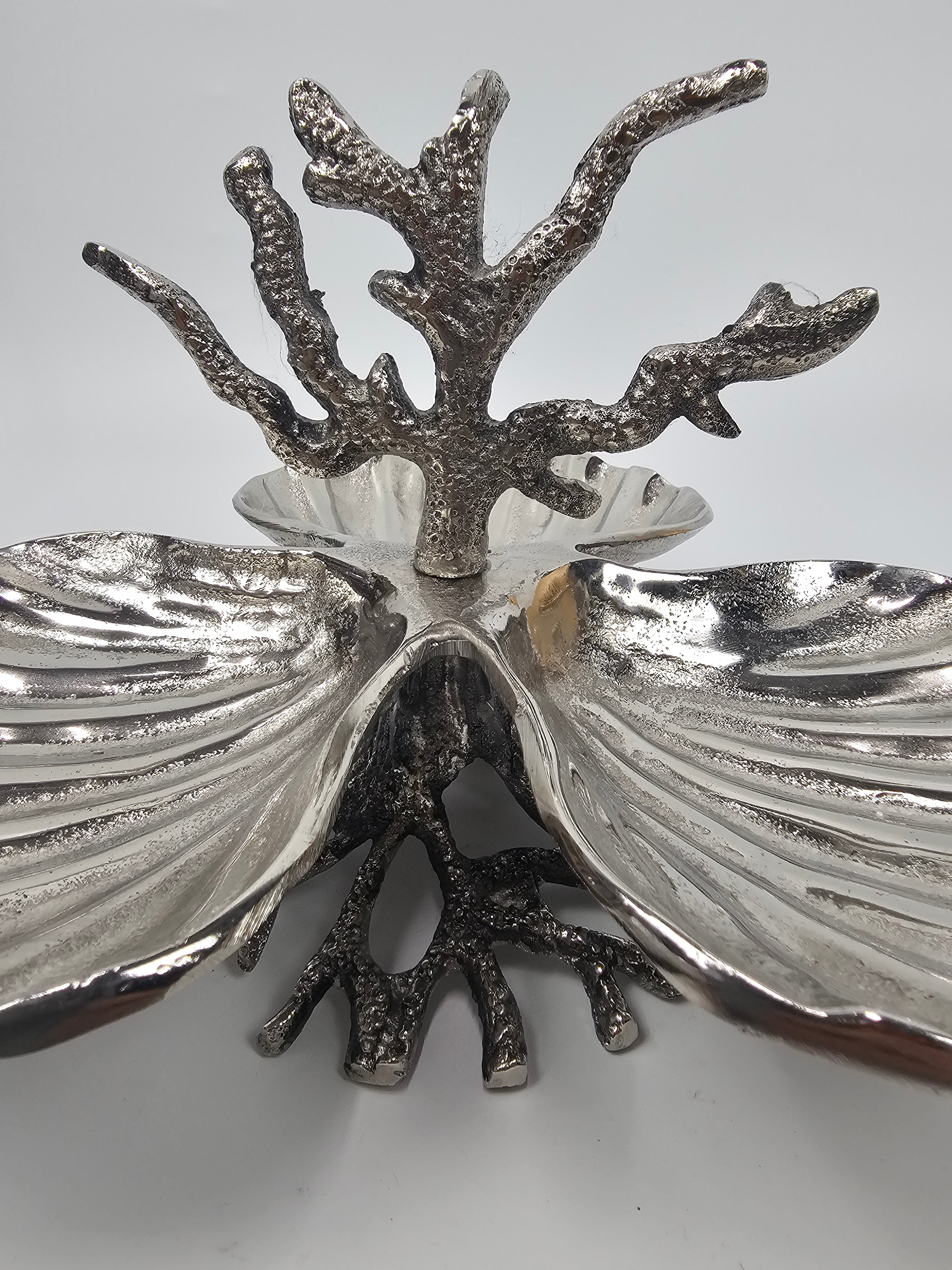 EHAIKA Coral Seashell 3 Section Nuts / Snack Server Plates - Aluminium Decorative Dinning Tableware Sea Shell