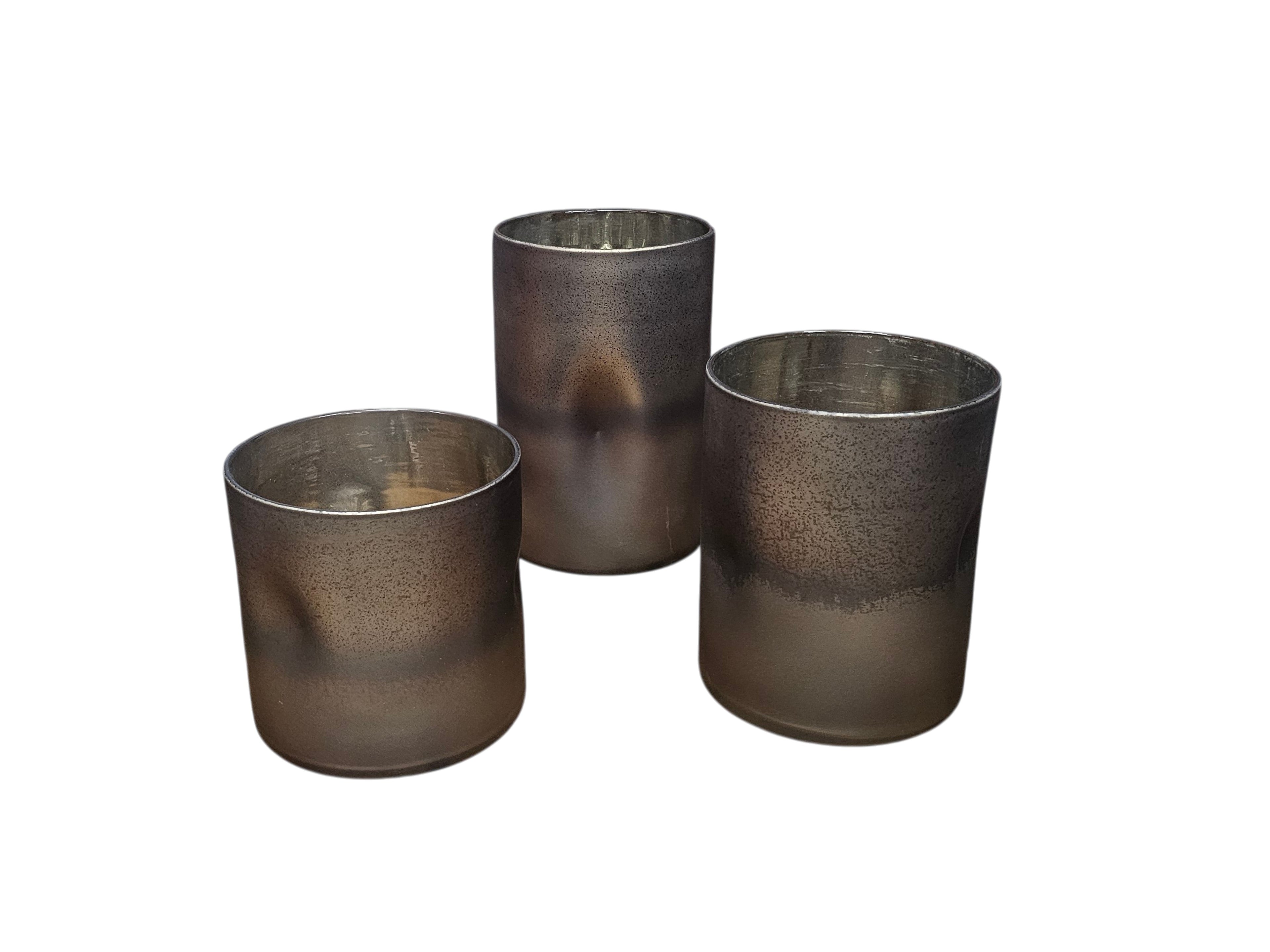 EHAIKA Elegant Dual-Tone Brown Glass Vase, Cylinder Shaped Dented Designed – Modern Tabletop Home Décor