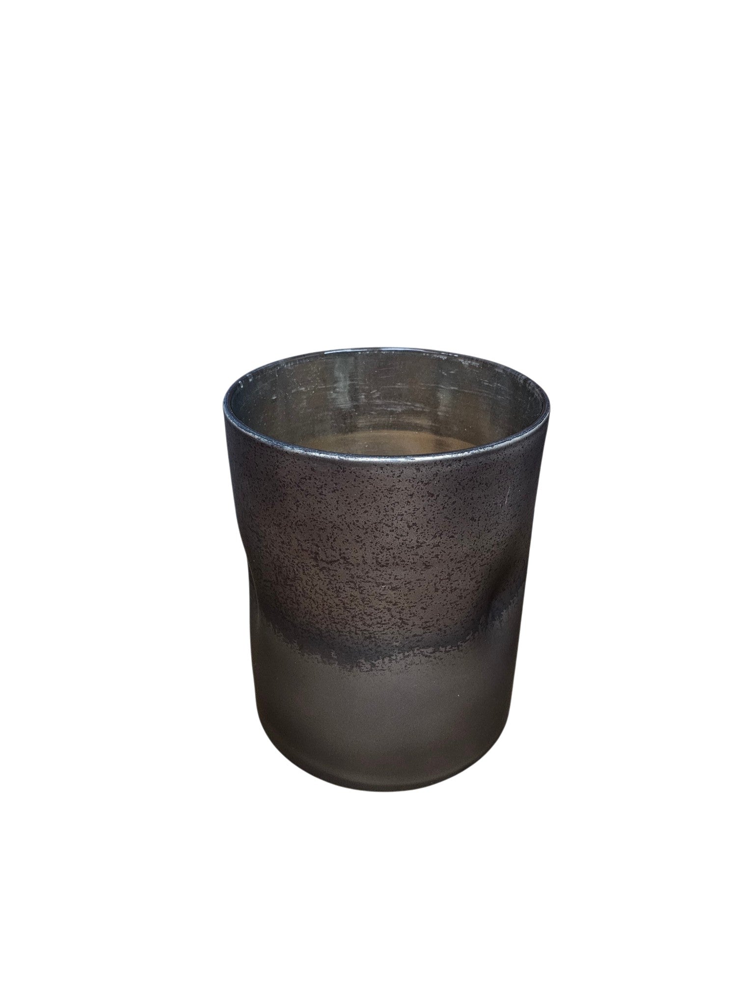 EHAIKA Elegant Dual-Tone Brown Glass Vase, Cylinder Shaped Dented Designed – Modern Tabletop Home Décor