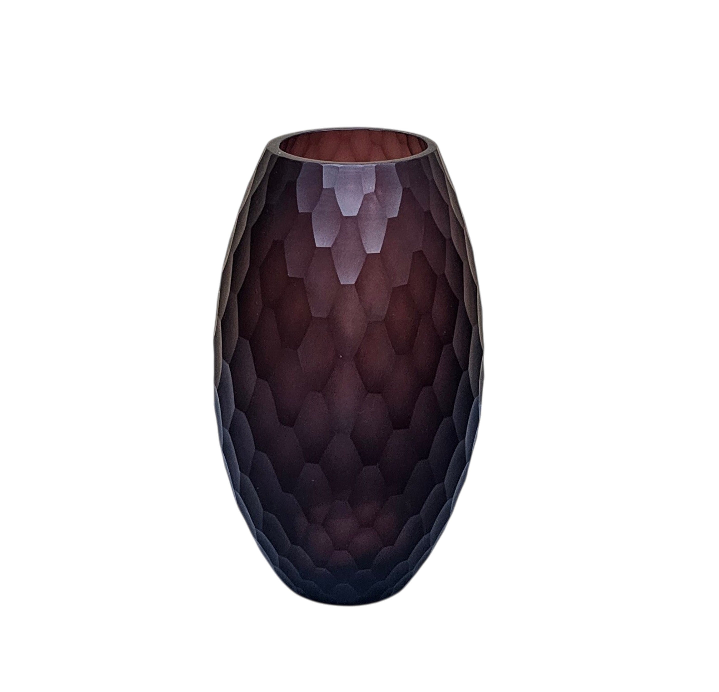 EHAIKA Glass Flower Vase With Gulla Cut Patterned - Burgundy Color