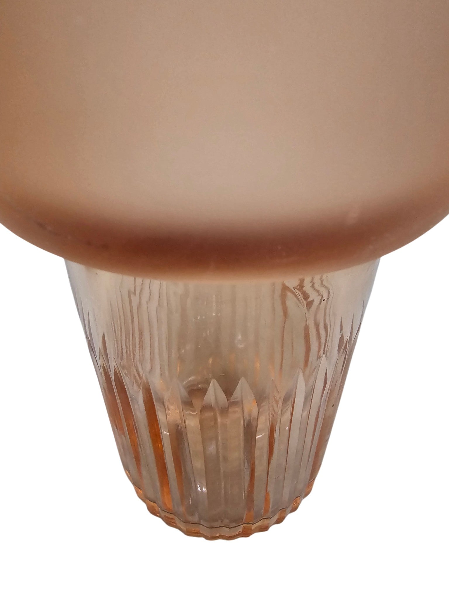 EHAIKA Glass Flower Vase With Line Cut Patterned Mushroom Designed – Salmon Pink Colour (Small)