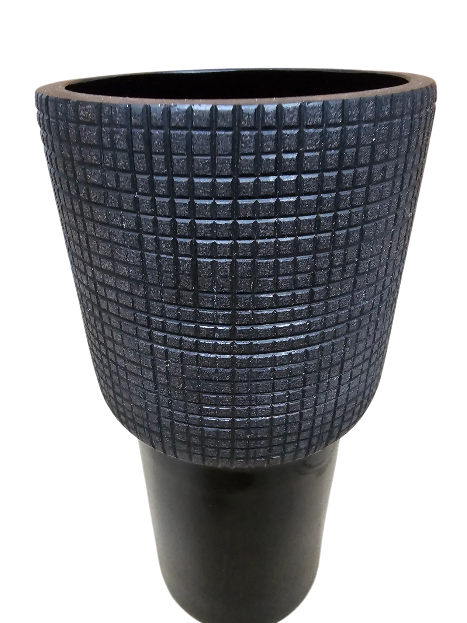 EHAIKA Glass Flower Vase With Checkered Cut Patterned Mushroom Designed – Black Colour (Small)