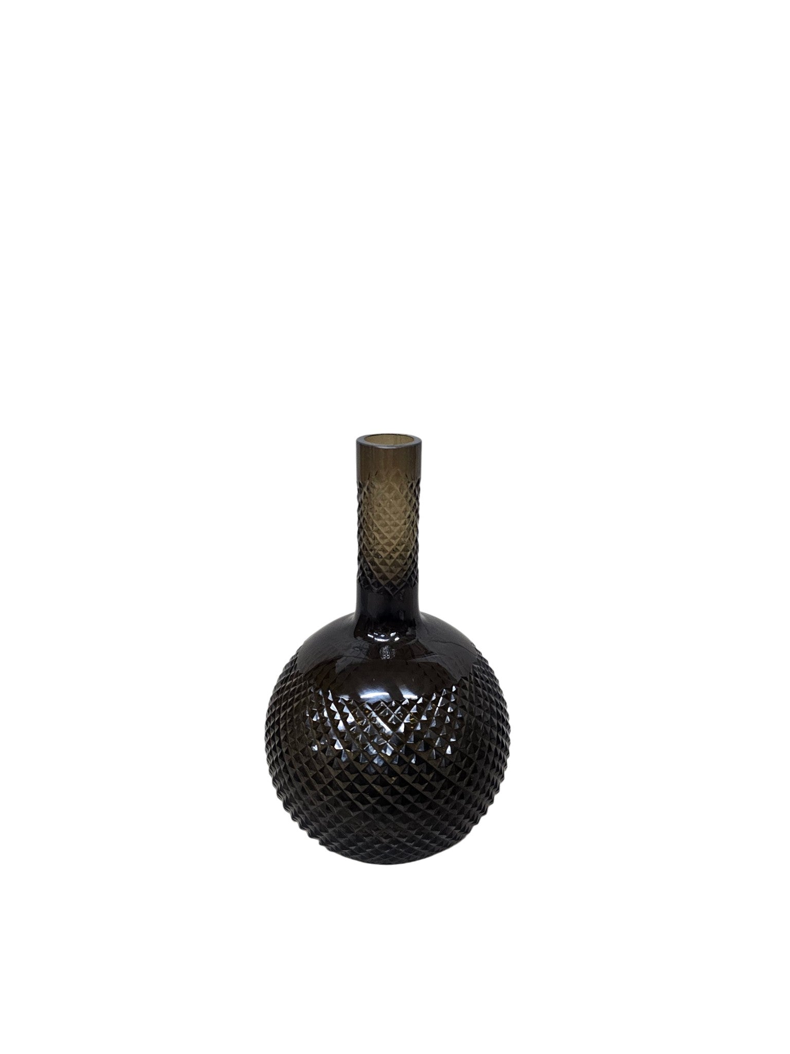 EHAIKA Glass Flower Vase With Diamond Cut Patterned Small Neck Designed - Black Colour