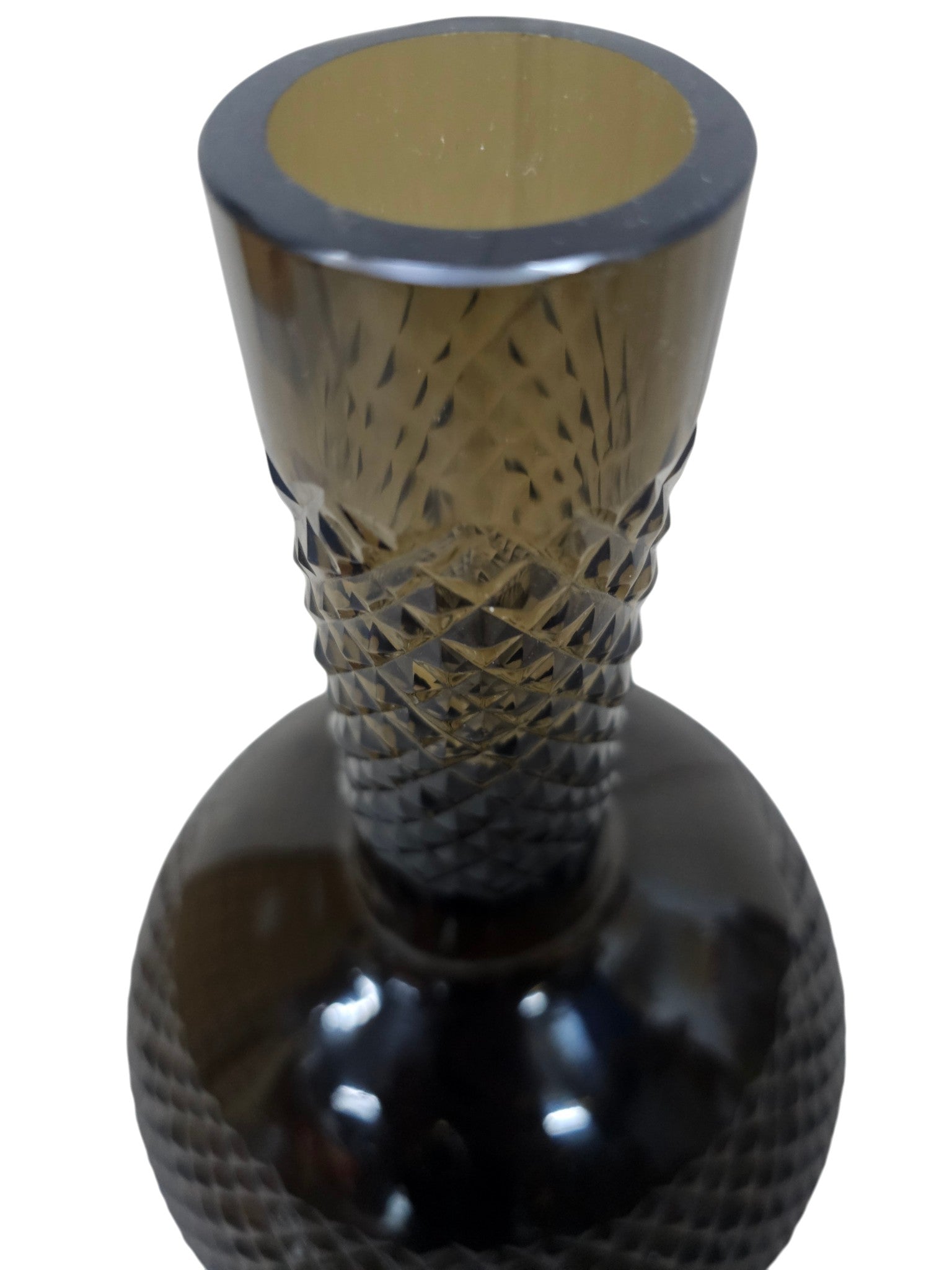 EHAIKA Glass Flower Vase With Diamond Cut Patterned Small Neck Designed - Black Colour