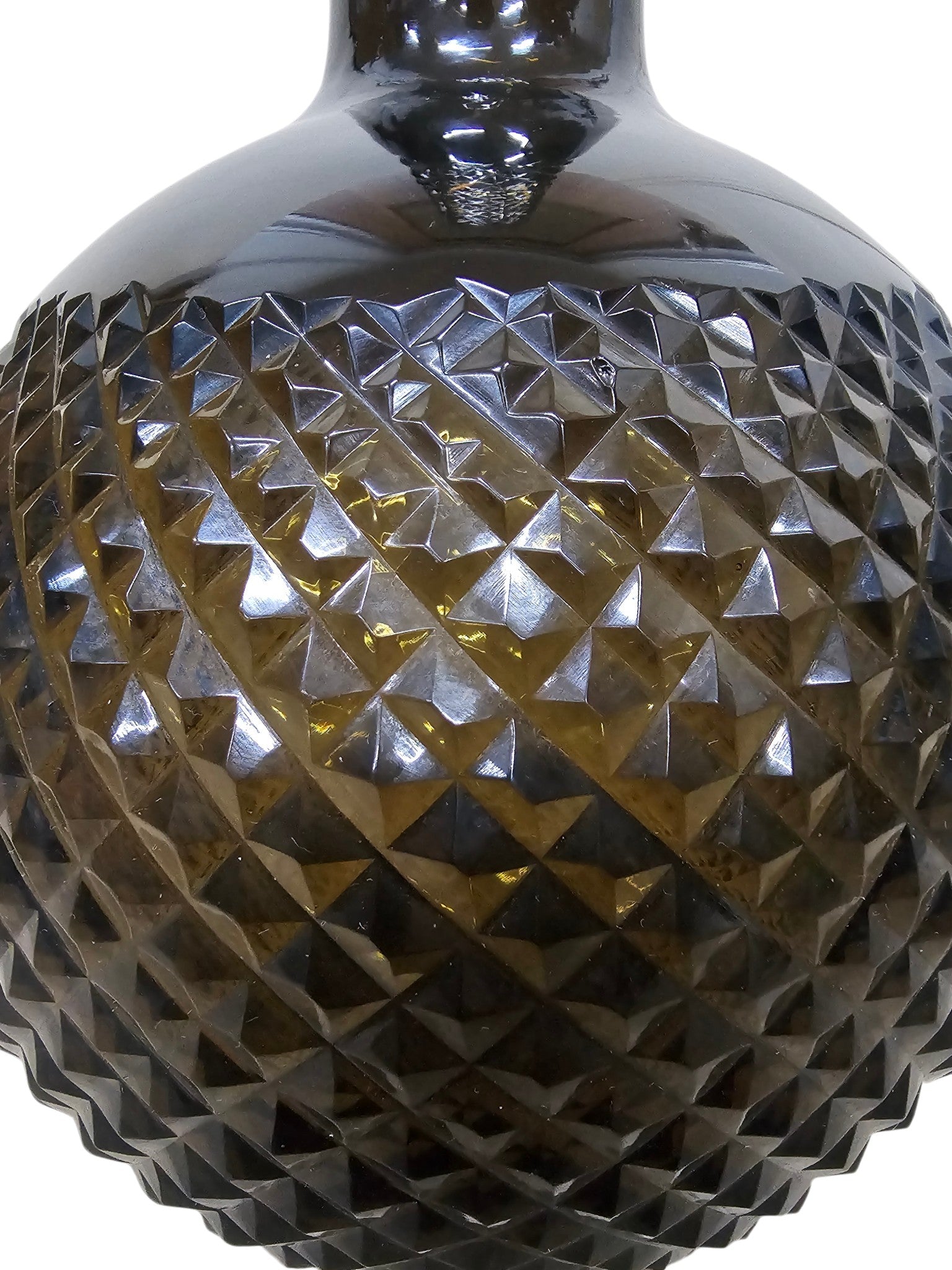 EHAIKA Glass Flower Vase With Diamond Cut Patterned Small Neck Designed - Black Colour