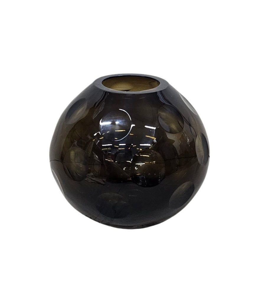 EHAIKA Glass Flower Vase With Moon Cut Patterned Small Neck Designed - Black Colour (Small)