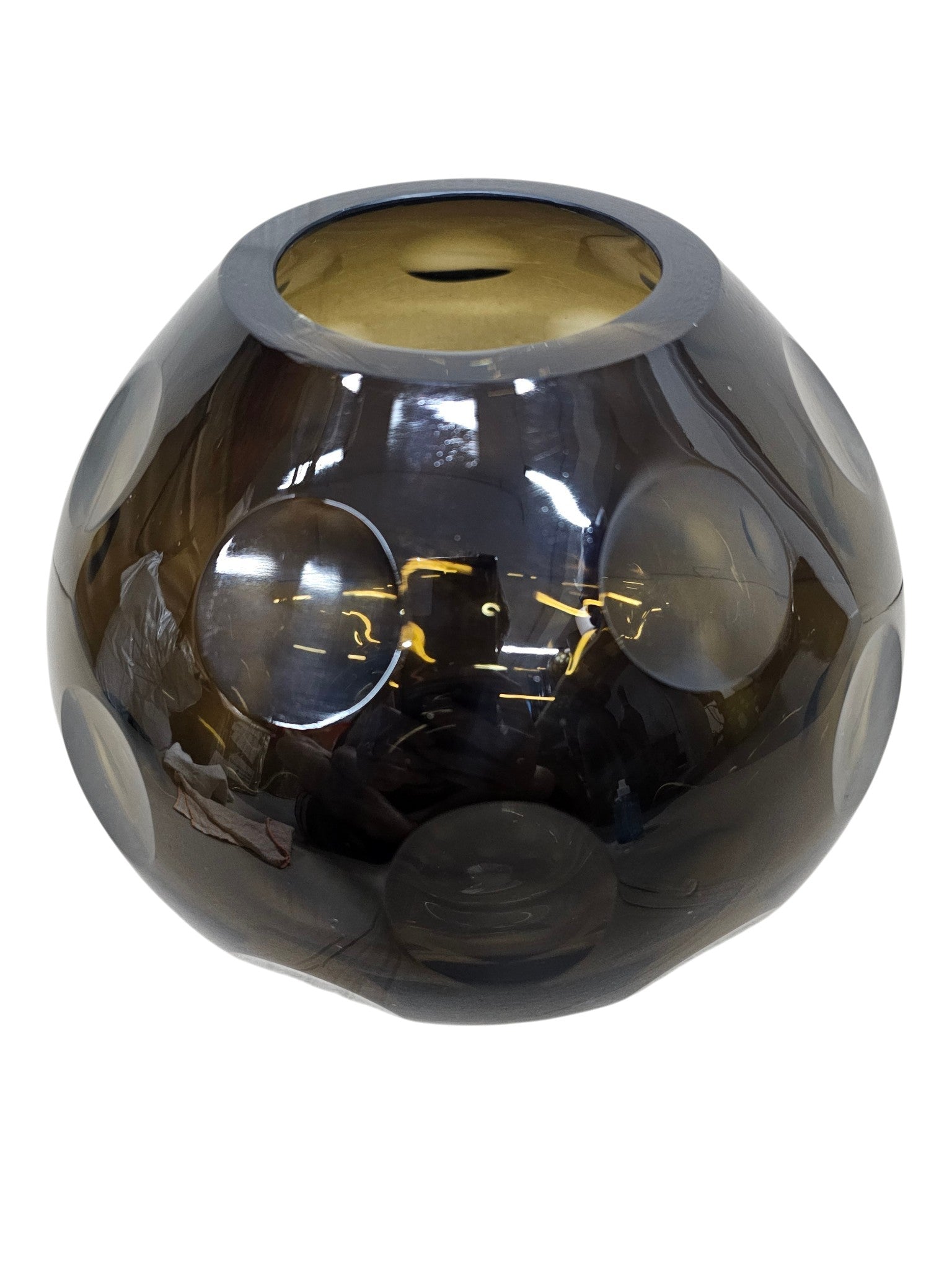 EHAIKA Glass Flower Vase With Moon Cut Patterned Small Neck Designed - Black Colour (Small)