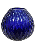 EHAIKA Glass Flower Vase Bowl With Rice Cut Patterned Small Opening Designed - Blue Colour