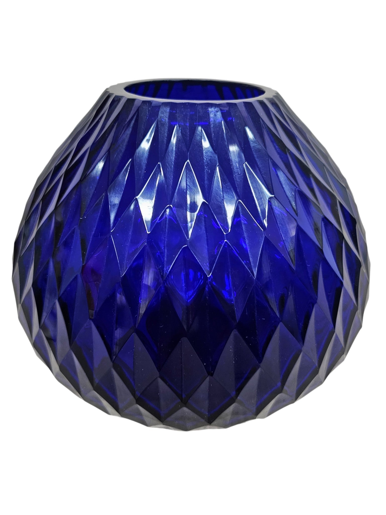 EHAIKA Glass Flower Vase Bowl With Rice Cut Patterned Small Opening Designed - Blue Colour