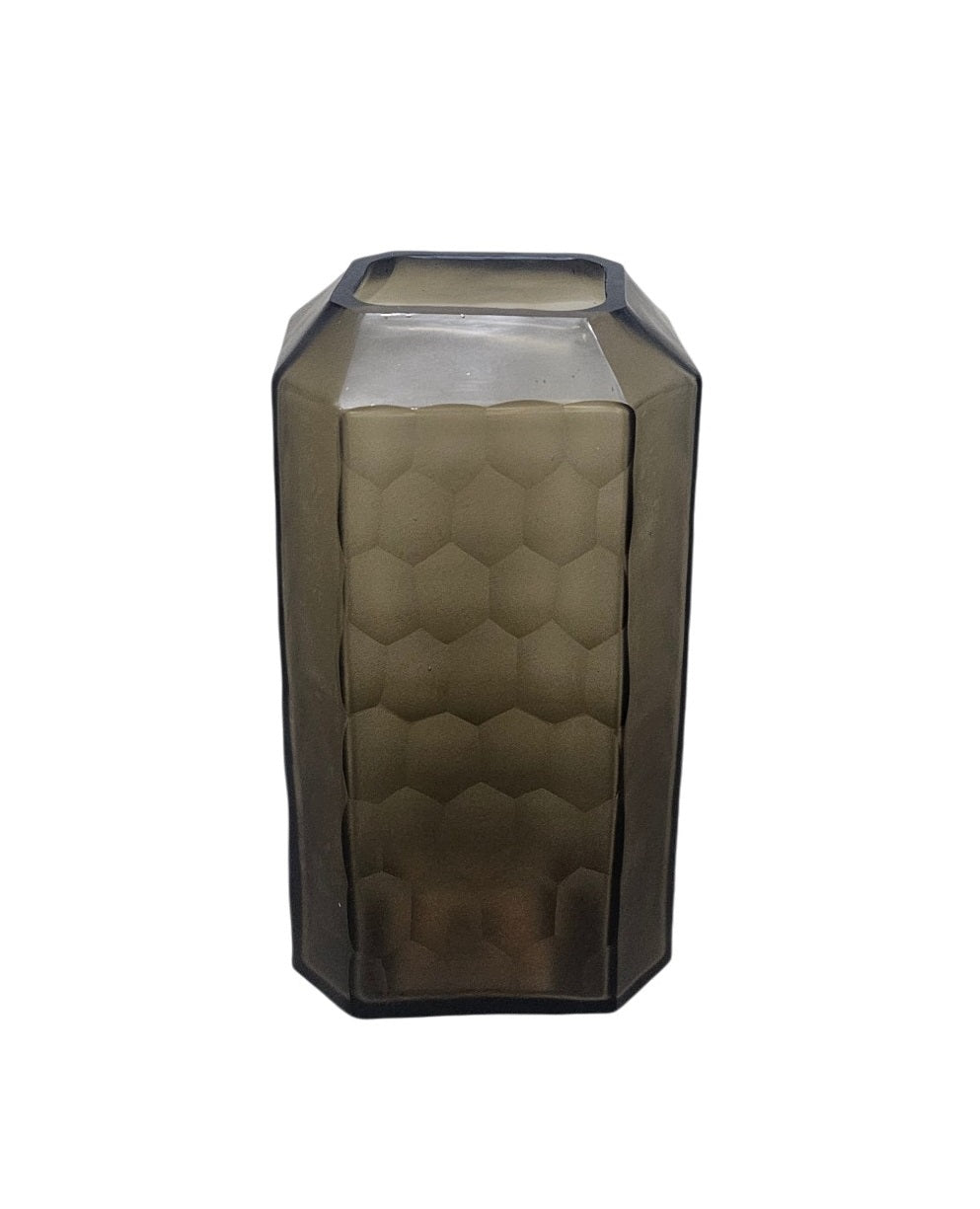 EHAIKA Large Glass Flower Vase Bowl With Honeycomb Cut Patterned, Rectangular Shaped - Black Colour