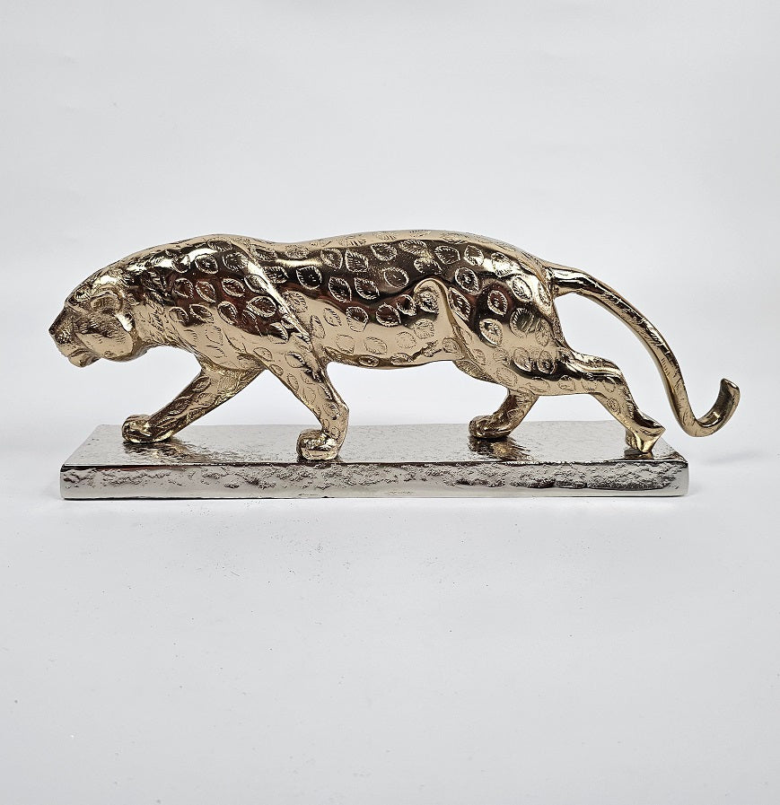 EHAIKA Gold & Silver Colour Aluminium Panther Sculpture – Home Office Table Top Statue Display Decoration