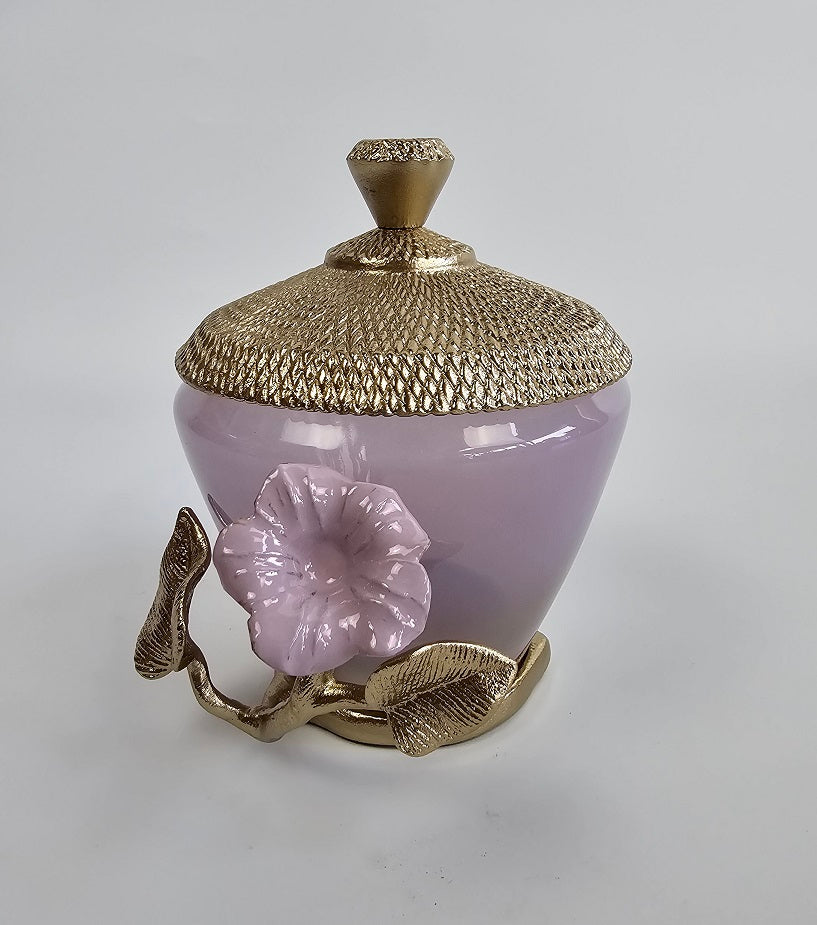 EHAIKA Canister (Small) – Enamelled Aluminium Morning Glory Flower With Ombre Lilac Coloured Class