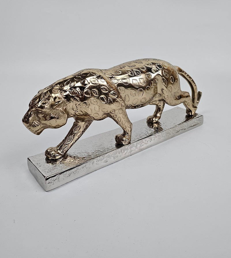 EHAIKA Gold & Silver Colour Aluminium Panther Sculpture – Home Office Table Top Statue Display Decoration