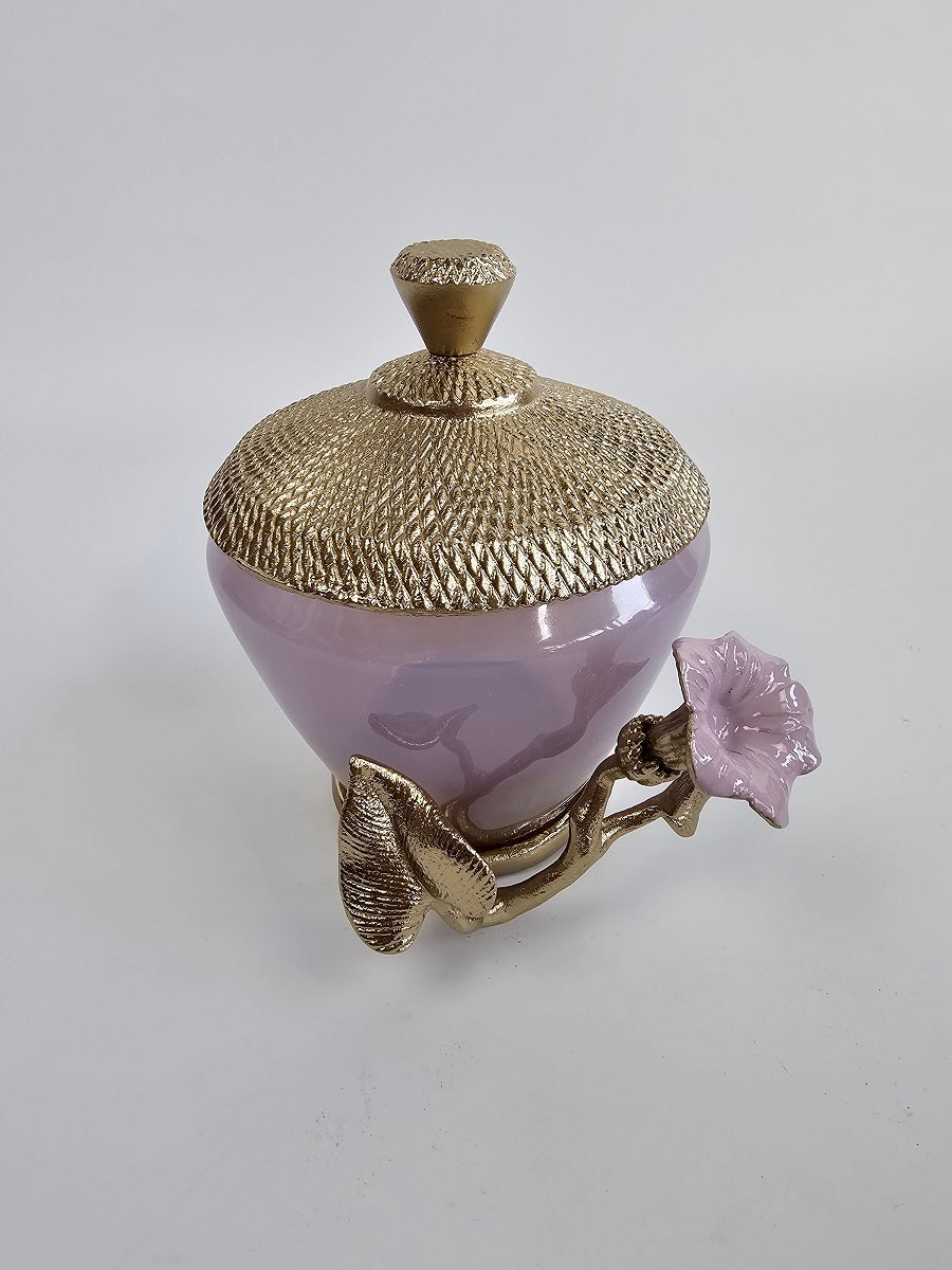 EHAIKA Canister (Small) – Enamelled Aluminium Morning Glory Flower With Ombre Lilac Coloured Class