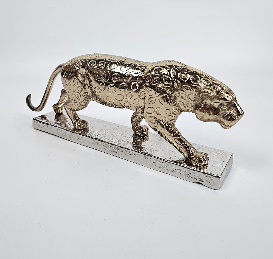 EHAIKA Gold & Silver Colour Aluminium Panther Sculpture – Home Office Table Top Statue Display Decoration