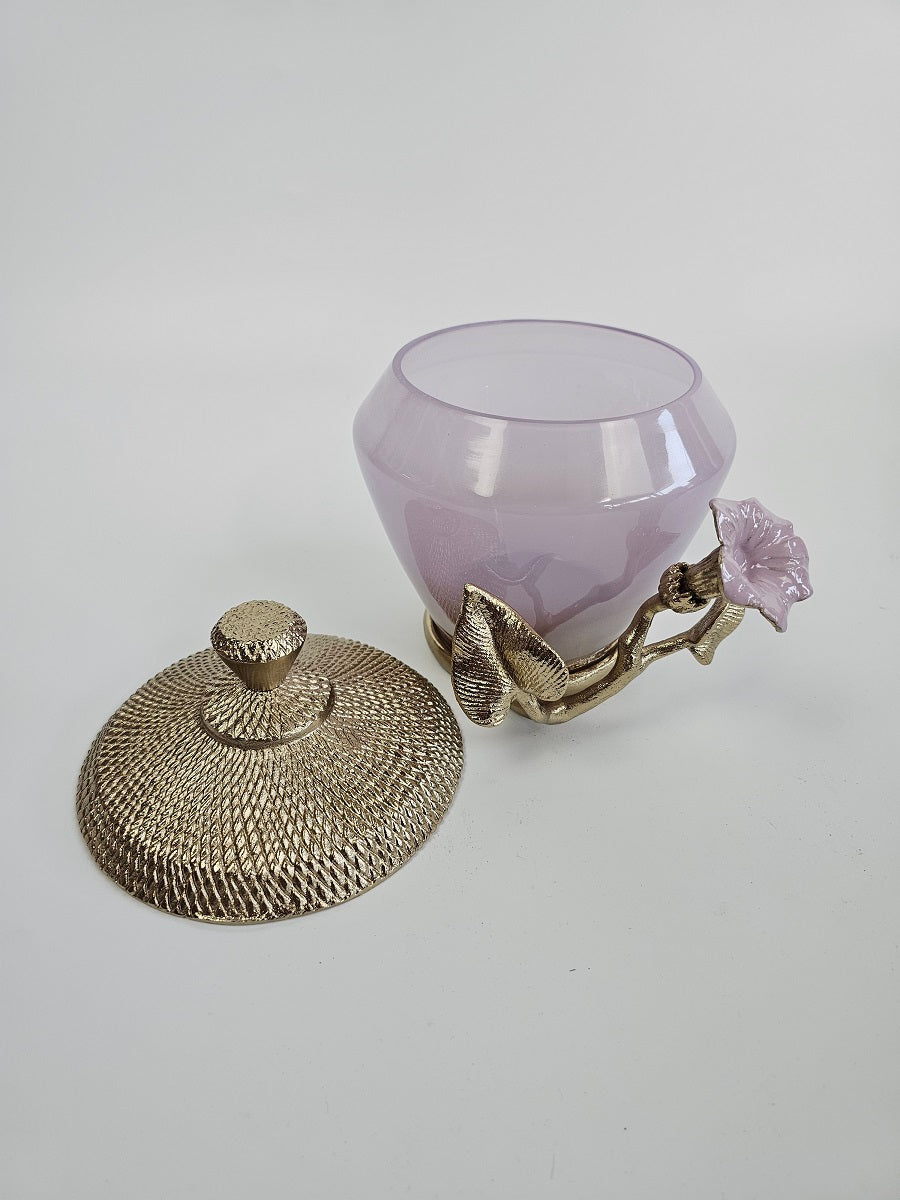 EHAIKA Canister (Small) – Enamelled Aluminium Morning Glory Flower With Ombre Lilac Coloured Class