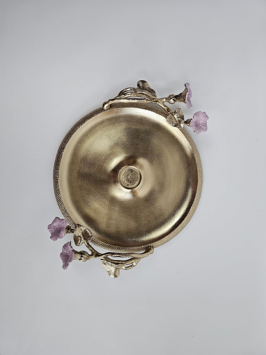 EHAIKA Chip And Dip Platter – Golden Enamelled Aluminium With Morning Glory Flower