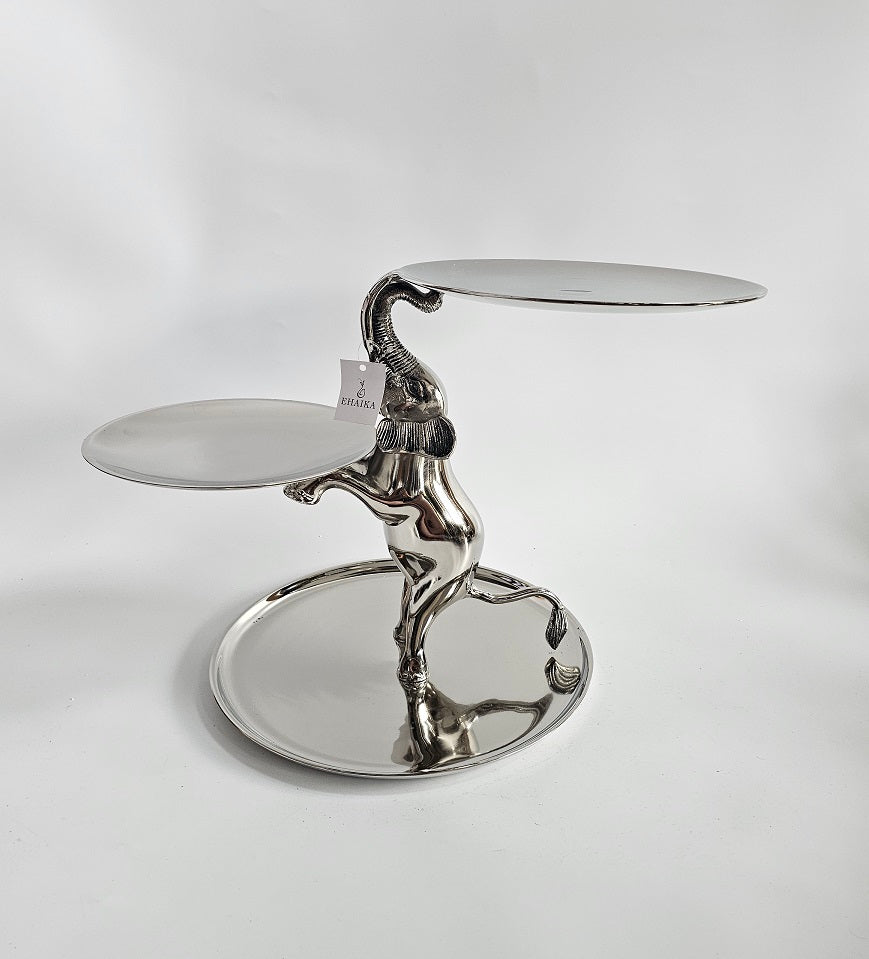 EHAIKA 3 Tier Cake / Fruits Plate On Elephant Sculpture - Safari Decorative Serving Tableware