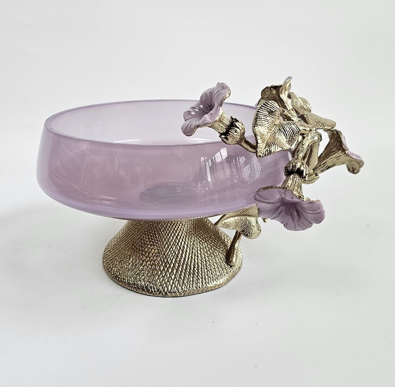 EHAIKA Footed Bowl – Enamelled Aluminium Morning Glory Flower With Ombre Lilac Coloured Class