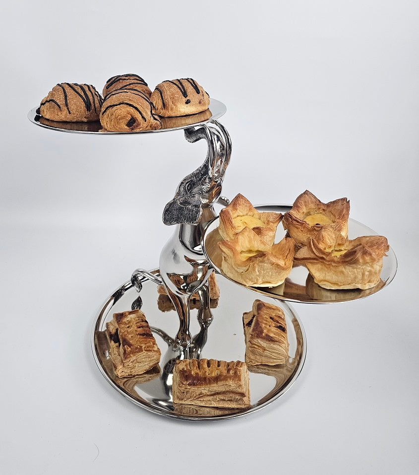 EHAIKA 3 Tier Cake / Fruits Plate On Elephant Sculpture - Safari Decorative Serving Tableware
