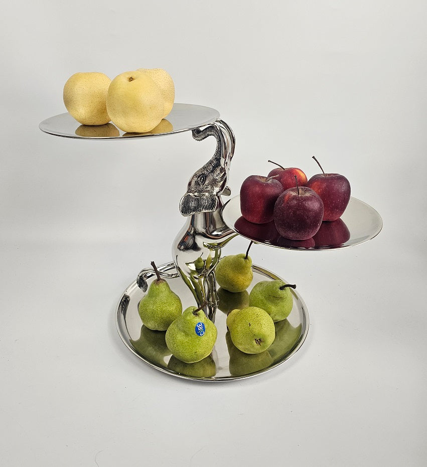 EHAIKA 3 Tier Cake / Fruits Plate On Elephant Sculpture - Safari Decorative Serving Tableware