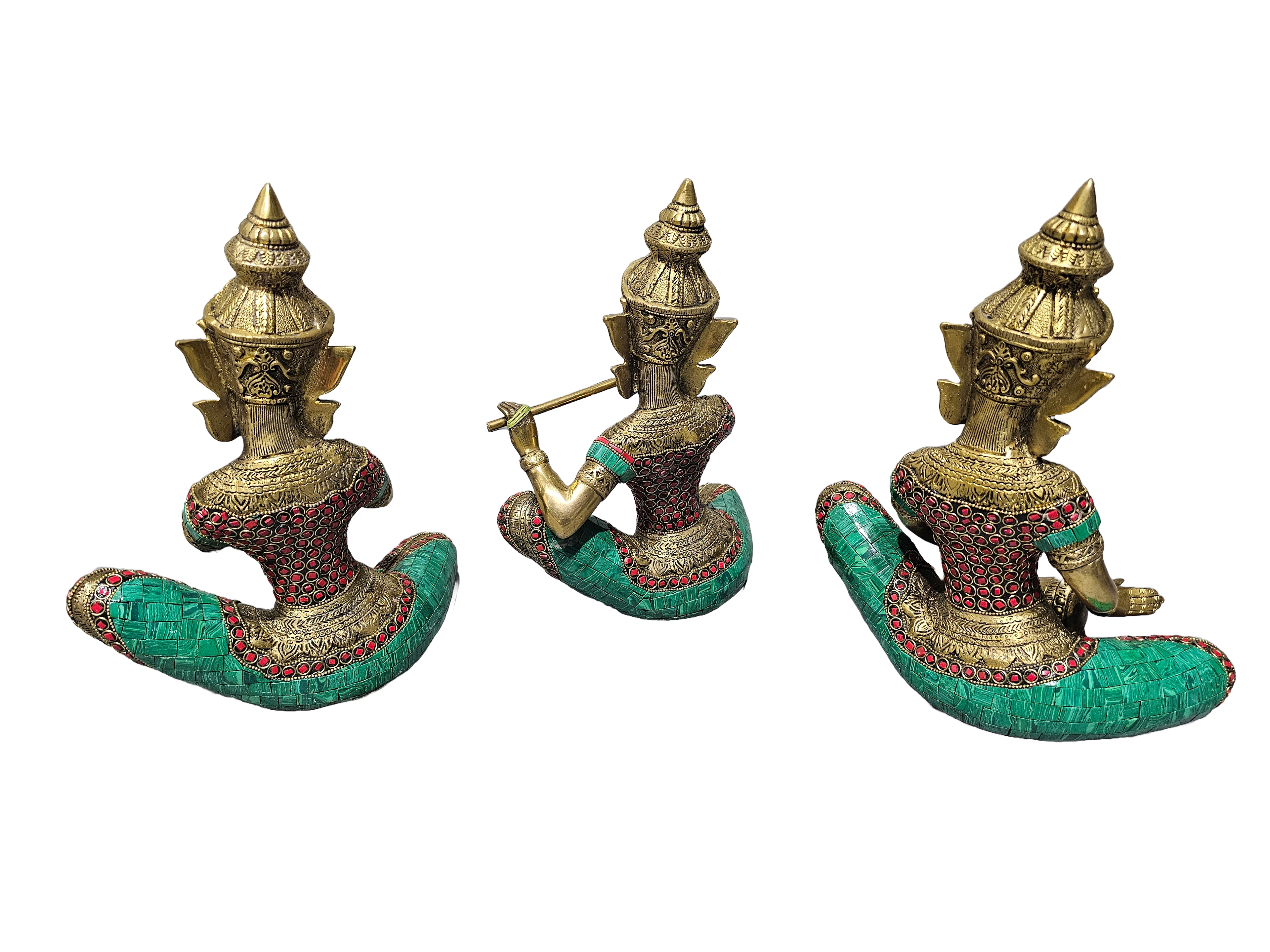 Beautiful divine ancient musician various musical instruments brass sculpture 3 piece sets