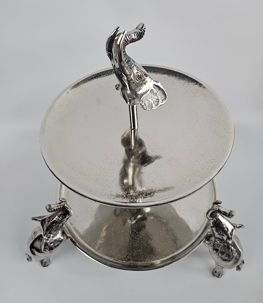 EHAIKA 2 Tier Cake / Fruits Serving Plate On Elephant Sculpture - Safari Decorative Serving Tableware