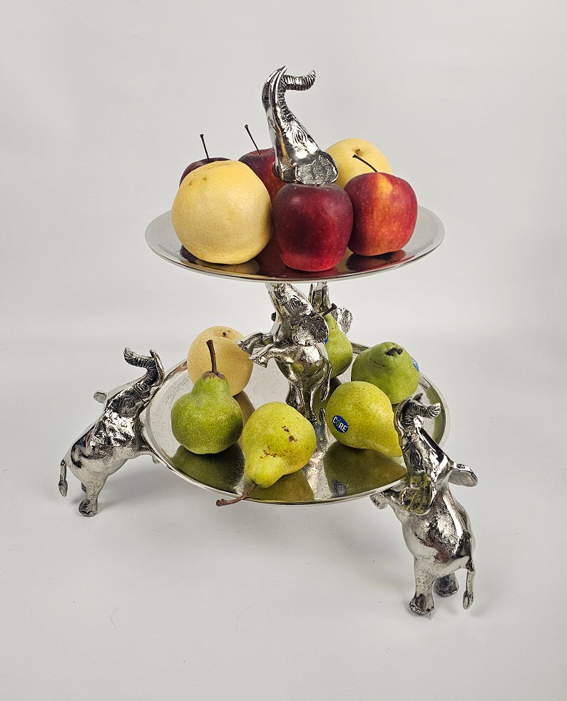 EHAIKA 2 Tier Cake / Fruits Serving Plate On Elephant Sculpture - Safari Decorative Serving Tableware