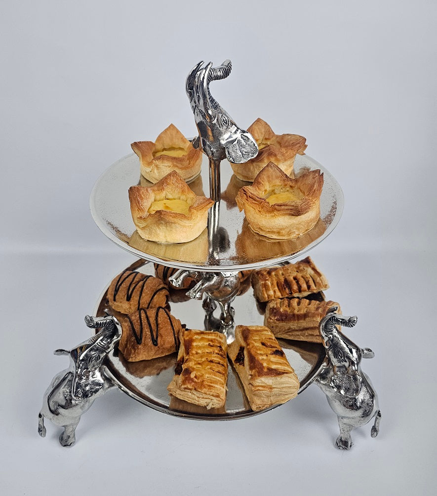 EHAIKA 2 Tier Cake / Fruits Serving Plate On Elephant Sculpture - Safari Decorative Serving Tableware