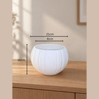 EHAIKA Large Opening Glass Flower Vase, Line Cut Jagged Patterned - Round Shaped, White Color