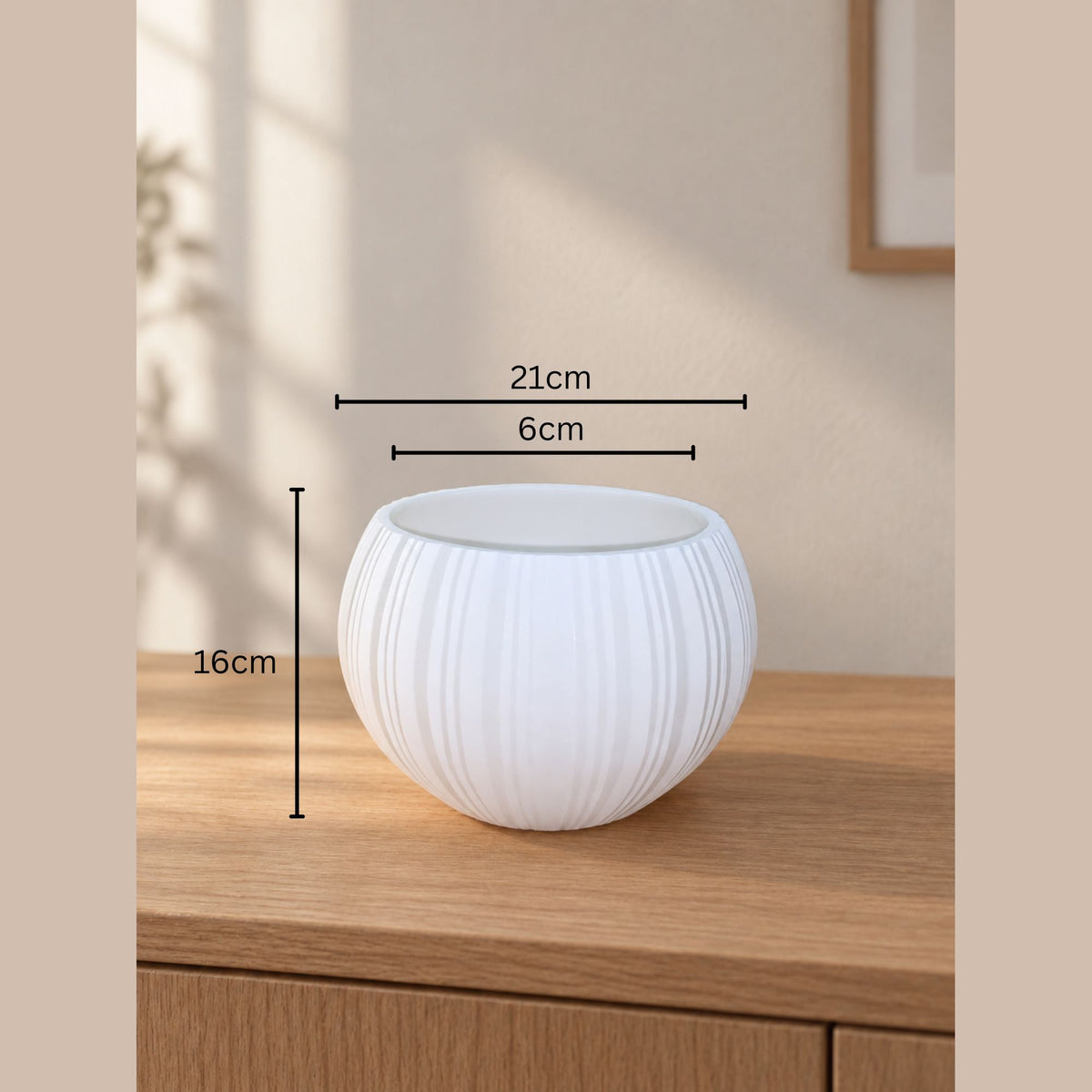EHAIKA Large Opening Glass Flower Vase, Line Cut Jagged Patterned - Round Shaped, White Color
