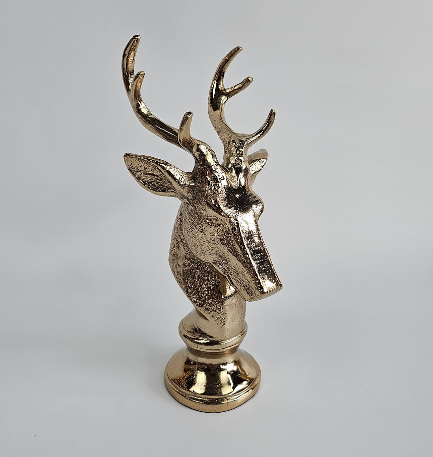 EHAIKA Golden Colour Aluminium Reindeer Head Sculpture – Home Office Table Top Statue Christmas Display Decoration Gift