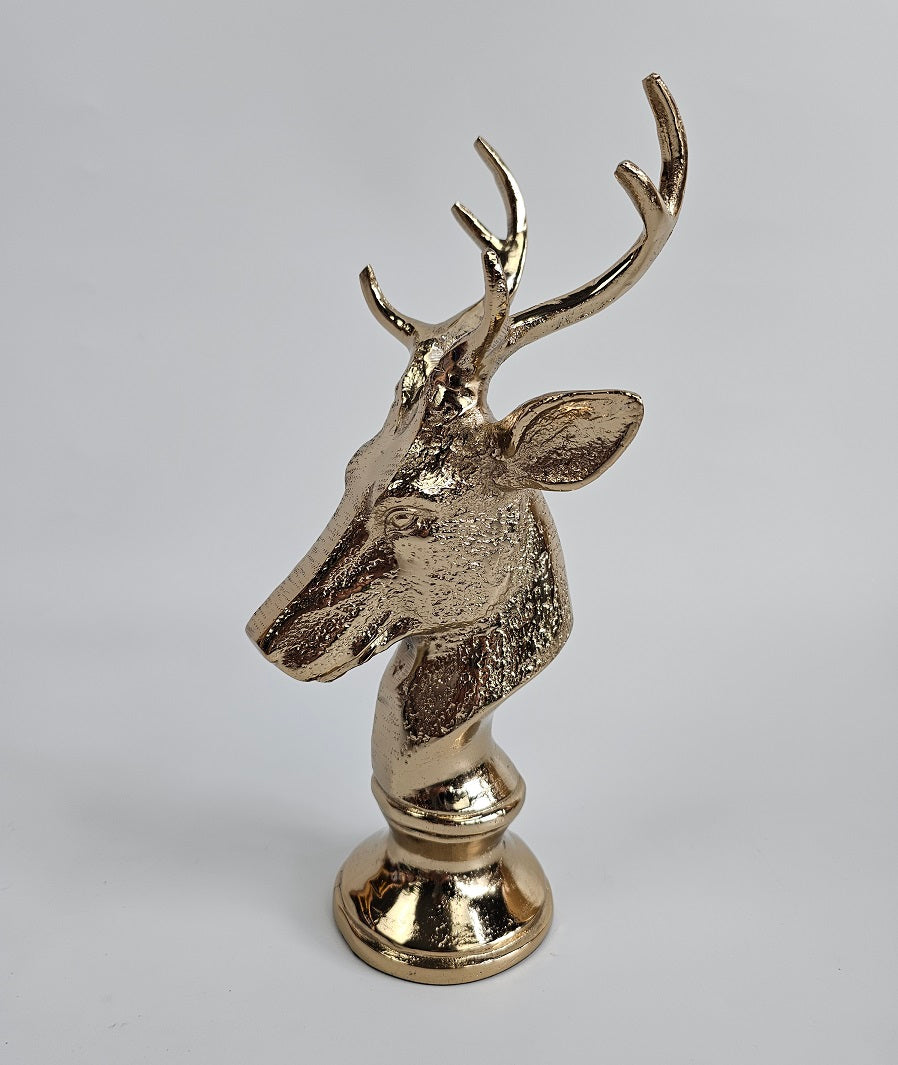 EHAIKA Golden Colour Aluminium Reindeer Head Sculpture – Home Office Table Top Statue Christmas Display Decoration Gift