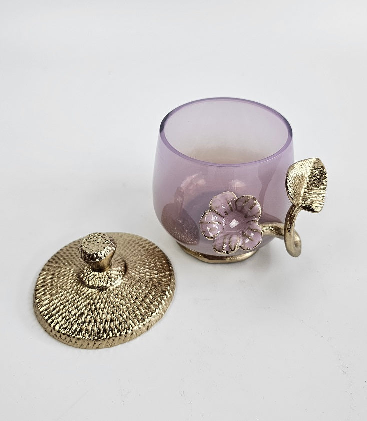 EHAIKA Cotton Bud Jar – Enamelled Aluminium Morning Glory Flower With Ombre Lilac Coloured Class