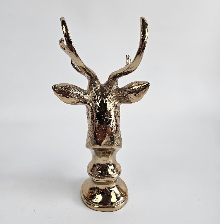 EHAIKA Golden Colour Aluminium Reindeer Head Sculpture – Home Office Table Top Statue Christmas Display Decoration Gift