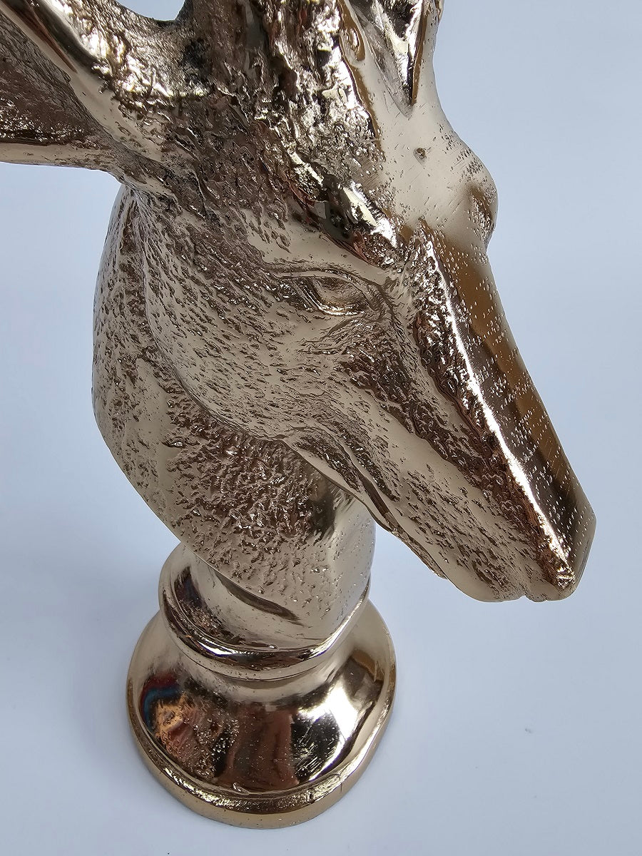 EHAIKA Golden Colour Aluminium Reindeer Head Sculpture – Home Office Table Top Statue Christmas Display Decoration Gift