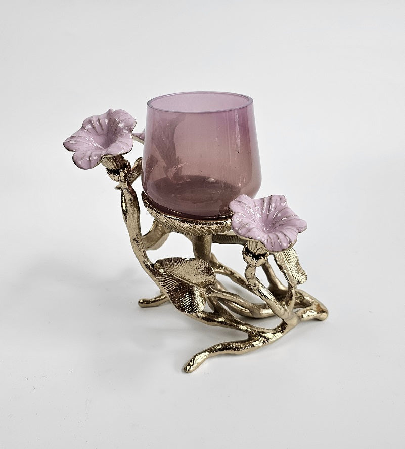 EHAIKA Candle Holder – Enamelled Aluminium Morning Glory Flower With Ombre Lilac Coloured Class