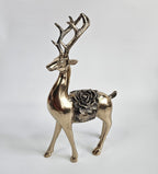 EHAIKA Golden Color Aluminum Standing Reindeer Sculpture With Rose – Home Office Table Top Display Christmas Gift